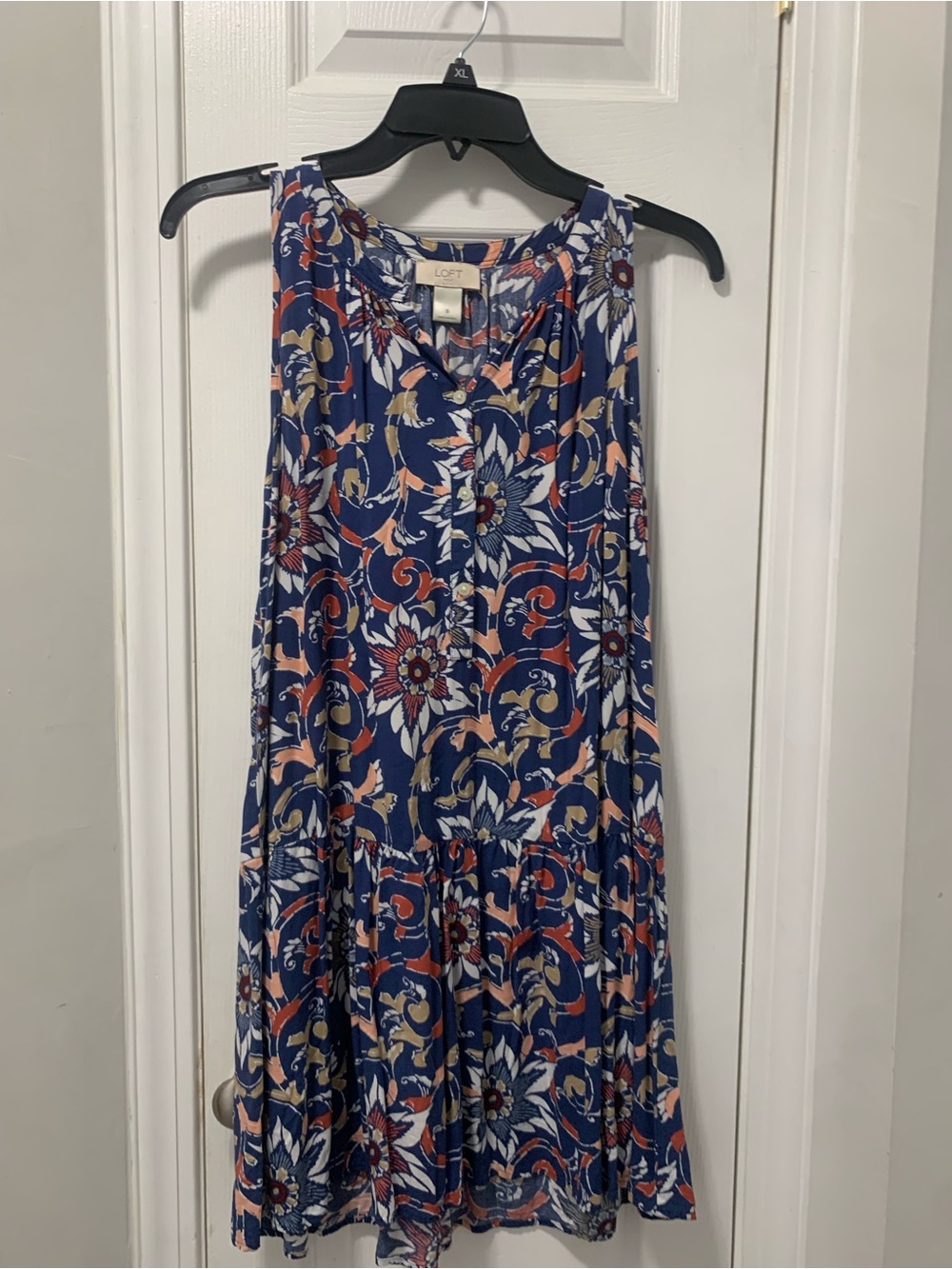 LOFT Navy Floral Tiered Mini Dress